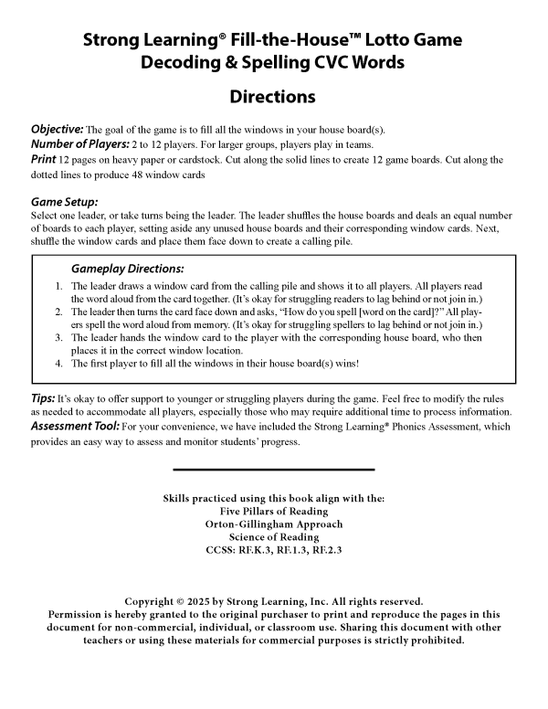 Decoding & Spelling - Fill the House Lotto CVC Words L601A - Image 3