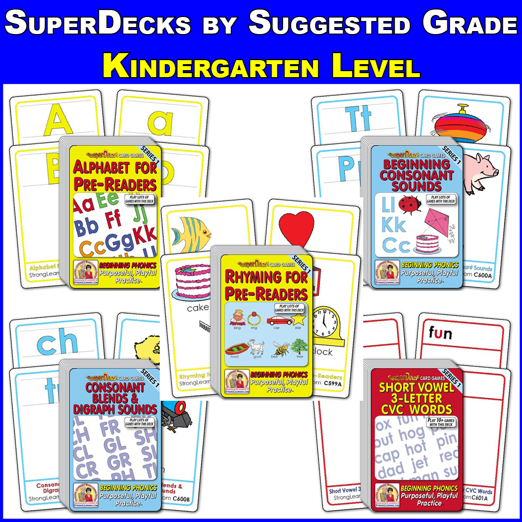 SuperDeck Game Pack - Kindergarten Level - Phonics Learning Matching Games Following Orton-Gillingham Approach P900