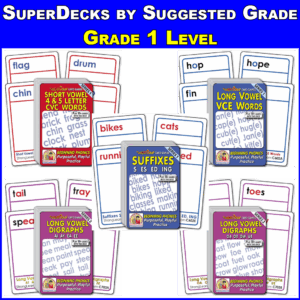 SuperDeck Game Pack - Grade 1 Level - Phonics Learning Games Following Orton-Gillingham Approach P901