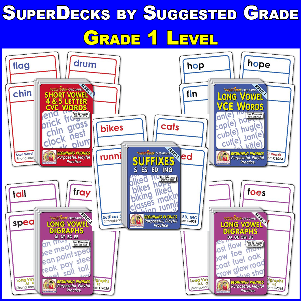 SuperDeck Game Pack - Grade 1 Level - Phonics Learning Games Following Orton-Gillingham Approach P901