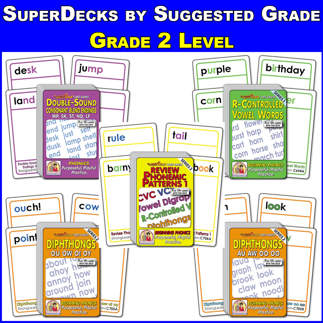 SuperDeck Game Pack - Grade 2 Level - Phonics Learning Games Following Orton-Gillingham Approach P902