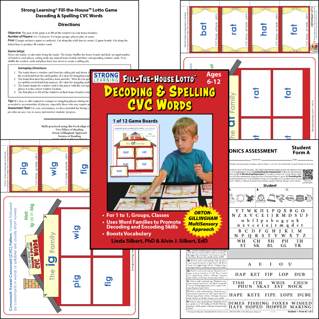 Image of the cover and inside pages for the Fill the House Lotto Decoding and Spelling CVC Words