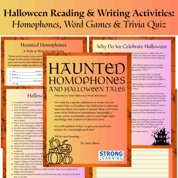 Halloween Reading & Writing Activities: Homophones, Word Games & Trivia Quiz