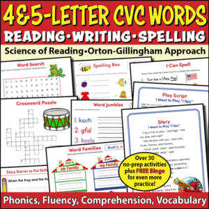 SHORT VOWEL 4-5 LETTER CVC WORDS - Practice Pack - T601C