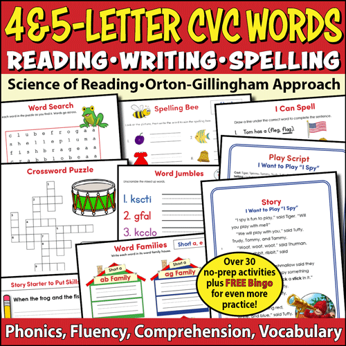SHORT VOWEL 4-5 LETTER CVC WORDS - Practice Pack - T601C